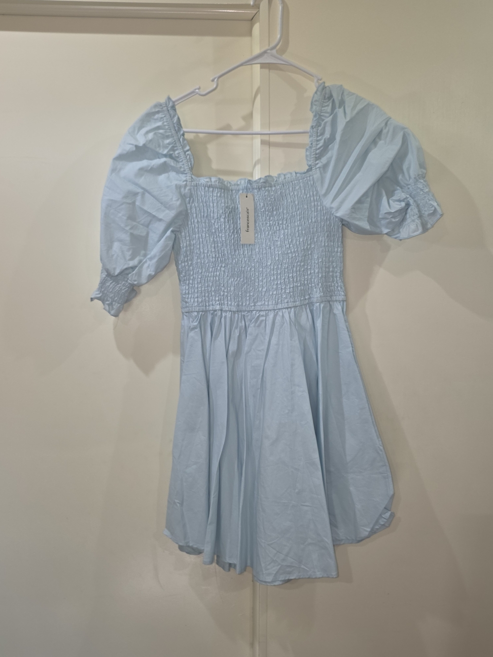 Francesca's Collections Light Blue Smocked Puff-Sleeve Dress